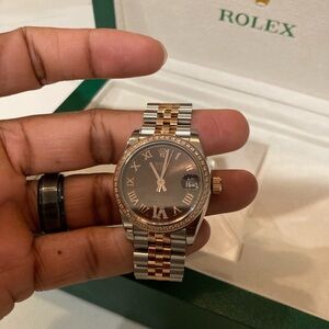 Rolex Silver and Gold Watch with Brown Dial